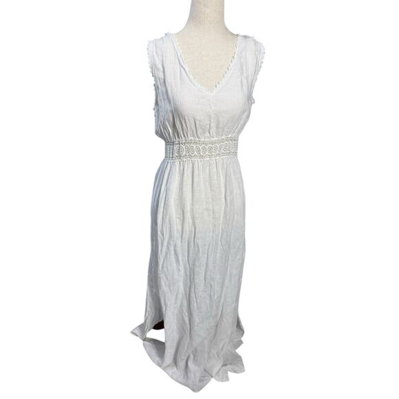 Terzo Millennio Italy White Lace Trim Maxi Dress Boho Cottagecore M Swim Cover - Picture 2 of 5